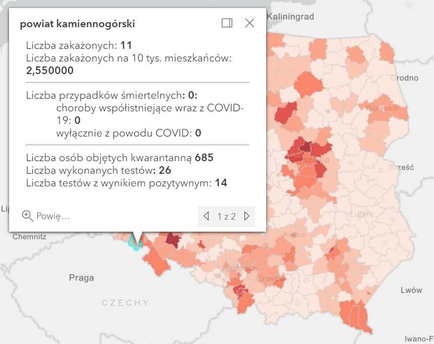 Koronawirus - statystyka - powiat kamiennogórski - 15.3.2021.