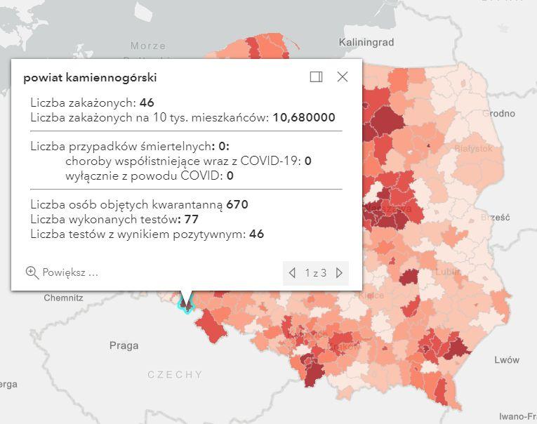 Koronawirus - statystyka - powiat kamiennogórski - 14.3.2021.