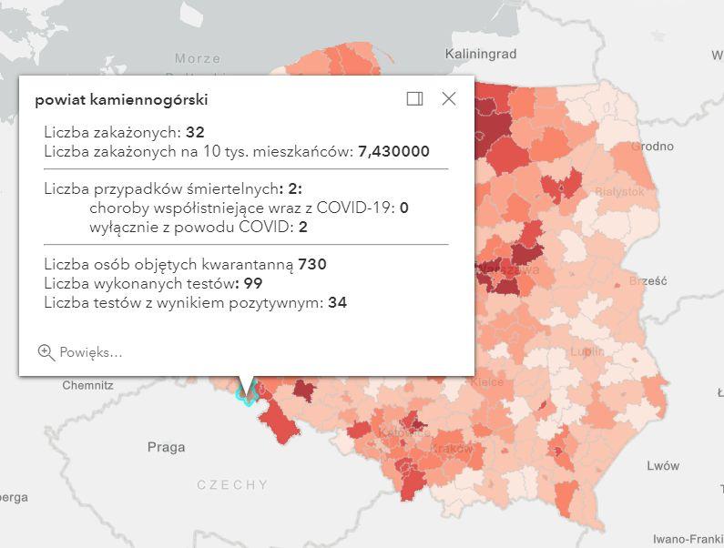 Koronawirus - statystyka - powiat kamiennogórski - 13.3.2021.