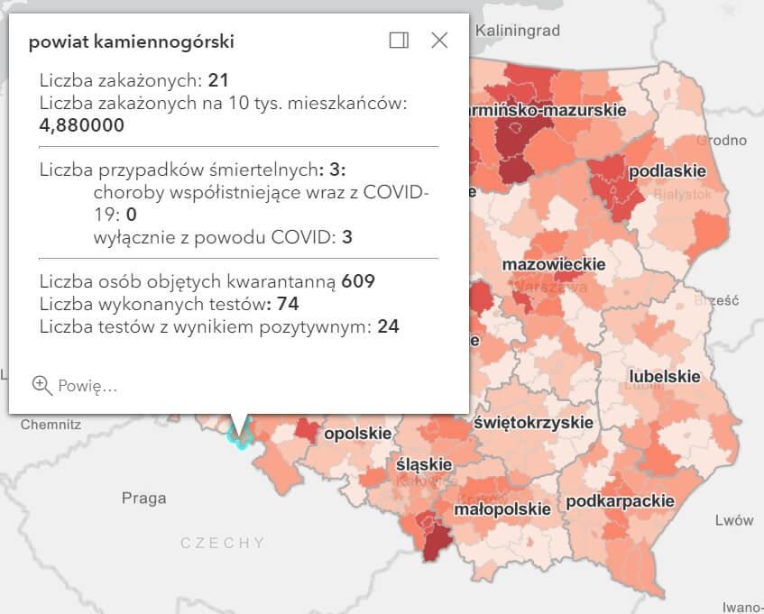 Koronawirus - statystyka - powiat kamiennogórski - 10.3.2021.