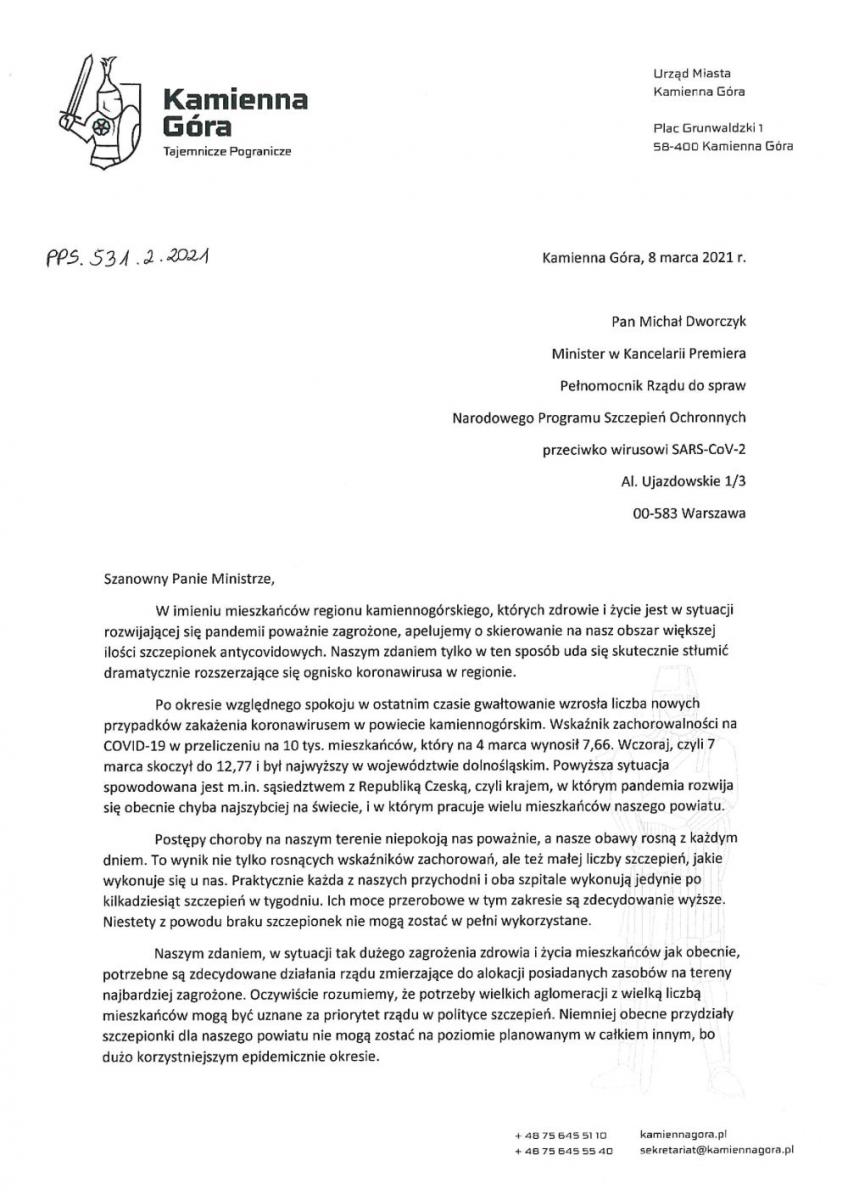 Walczymy o zwiększenie puli szczepionek dla mieszkańców całego powiatu kamiennogórskiego.