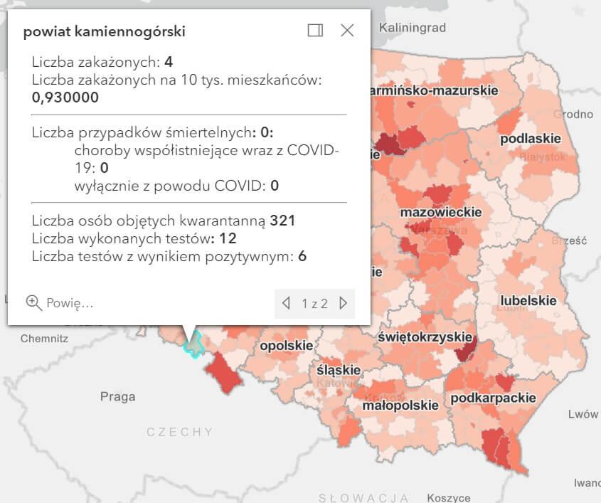 Koronawirus - statystyka - powiat kamiennogórski - 1.3.2021.