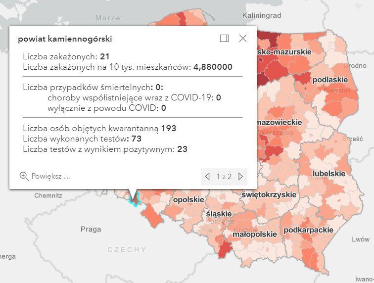 Koronawirus - statystyka - powiat kamiennogórski - 20.2.2021.