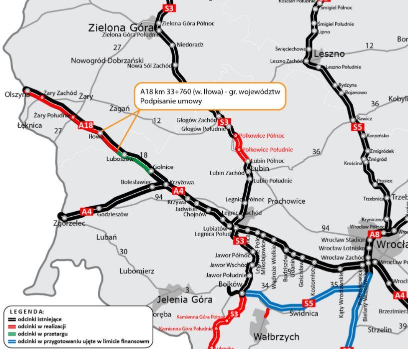 Umowa na przebudowę kolejnego odcinka A18