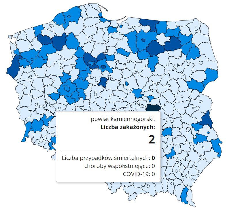 Koronawirus - statystyka - powiat kamiennogórski - 19.1.2021.