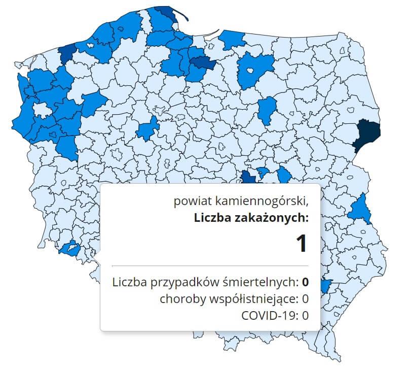 Koronawirus - statystyka - powiat kamiennogórski - 18.1.2021.