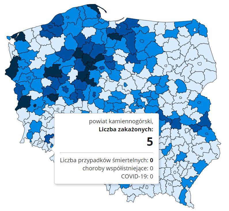 Koronawirus - statystyka - powiat kamiennogórski - 17.1.2021.