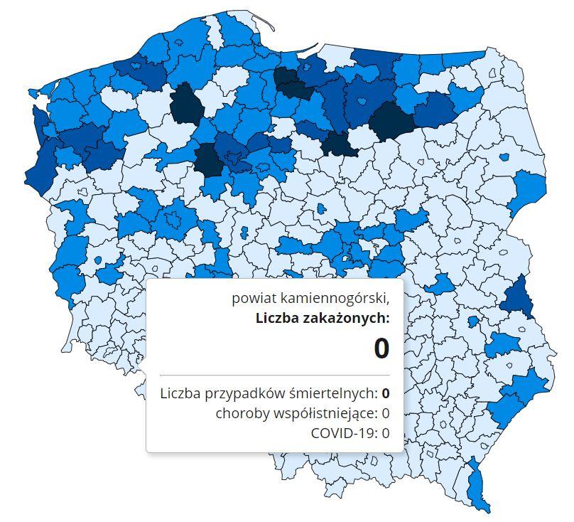 Koronawirus - statystyka - powiat kamiennogórski - 16.1.2021.