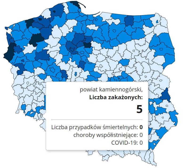 Koronawirus - statystyka - powiat kamiennogórski - 15.1.2021.