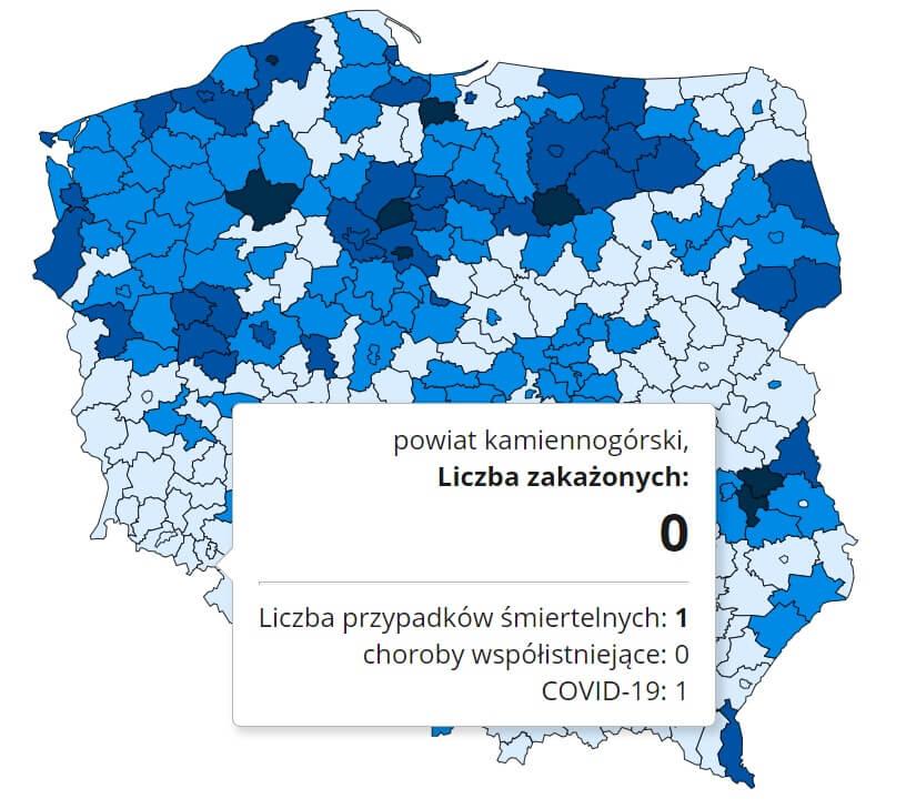 Koronawirus - statystyka - powiat kamiennogórski - 13.1.2021.