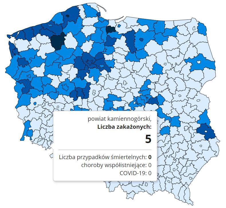 Koronawirus - statystyka - powiat kamiennogórski - 10.1.2021.
