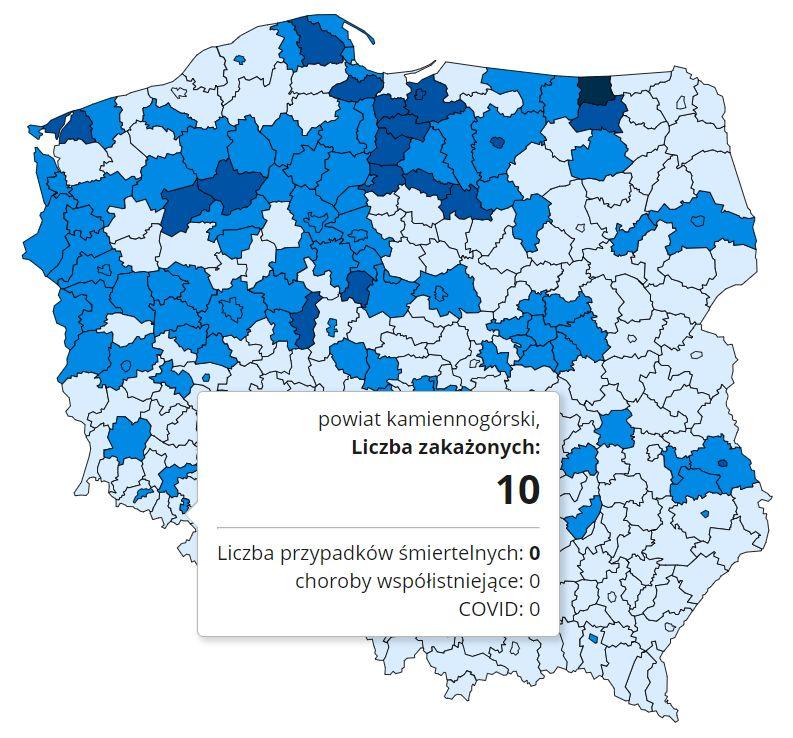 Koronawirus - statystyka - powiat kamiennogórski - 13.12.2020.