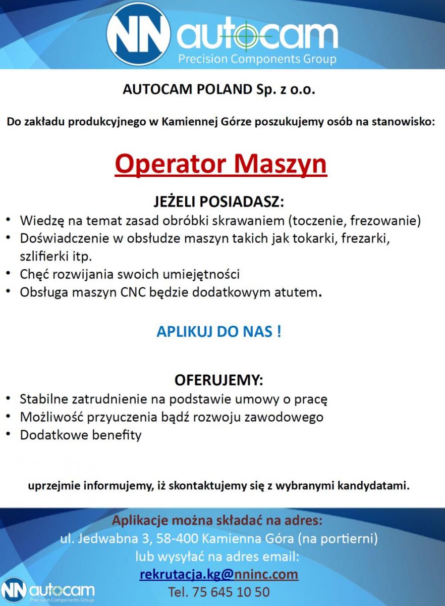Oferta pracy - operator maszyn