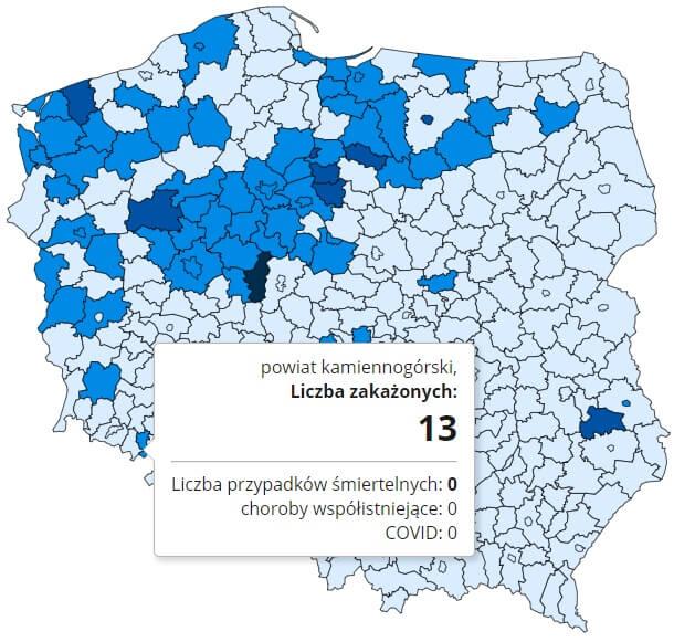 Koronawirus - statystyka - powiat kamiennogórski - 10.12.2020.