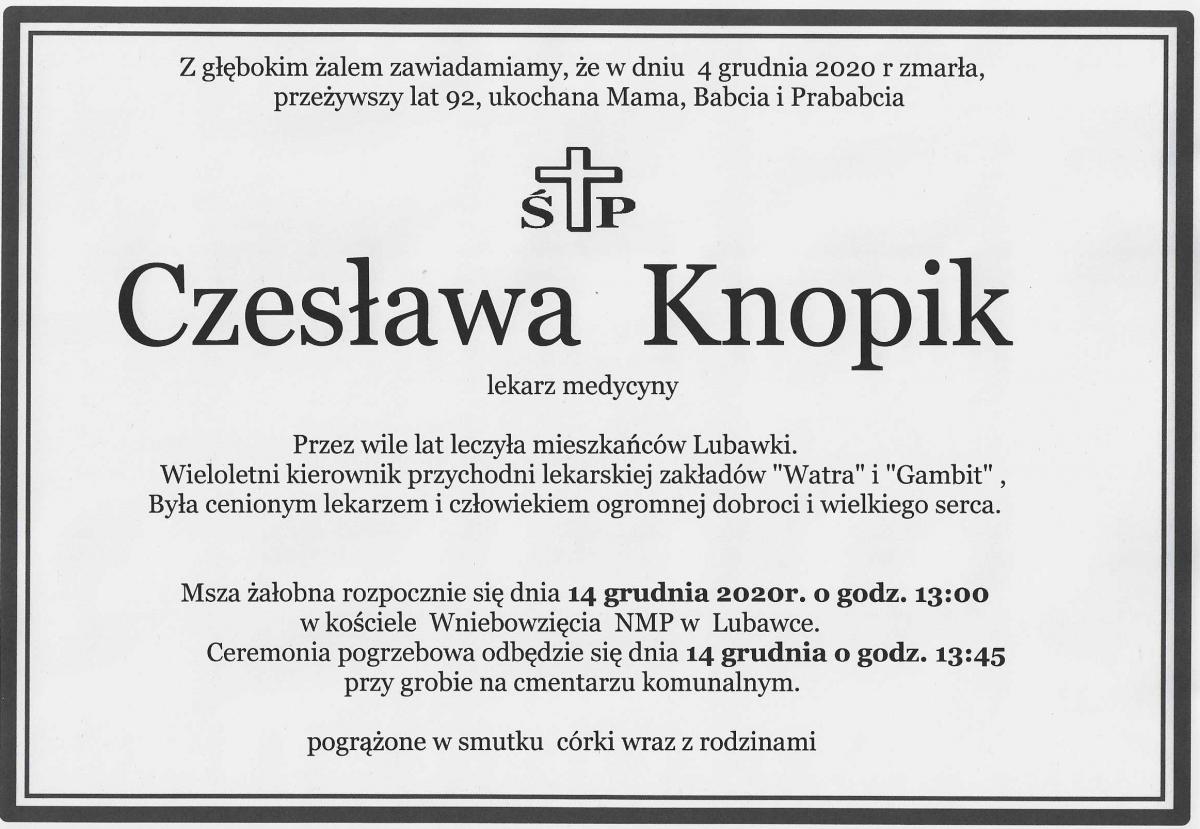 Nekrolog - śp. Czesława Knopik