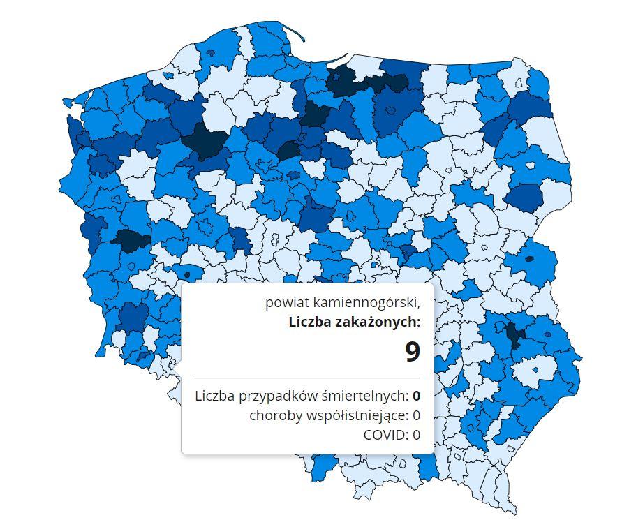 Koronawirus - statystyka - powiat kamiennogórski