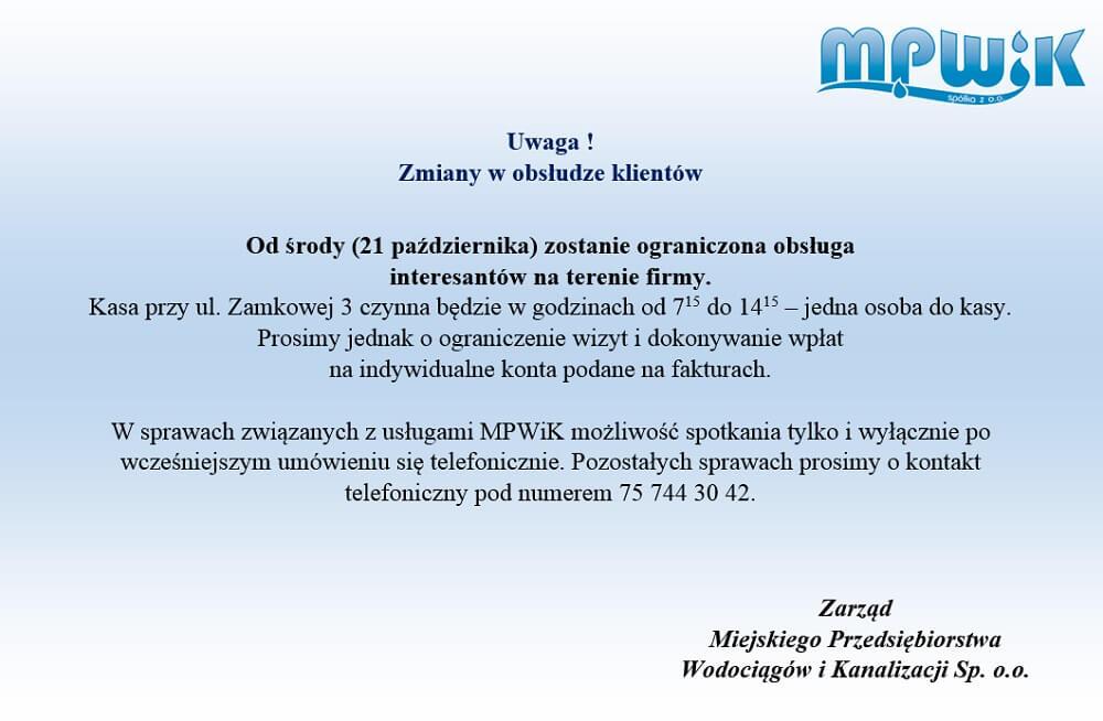 Zmiany w MPWiK - kasa