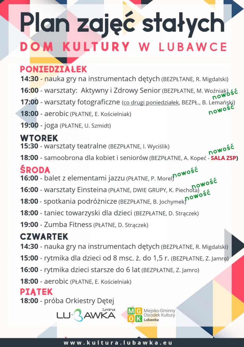 Dom Kultury w Lubawce - zajęcia stałe