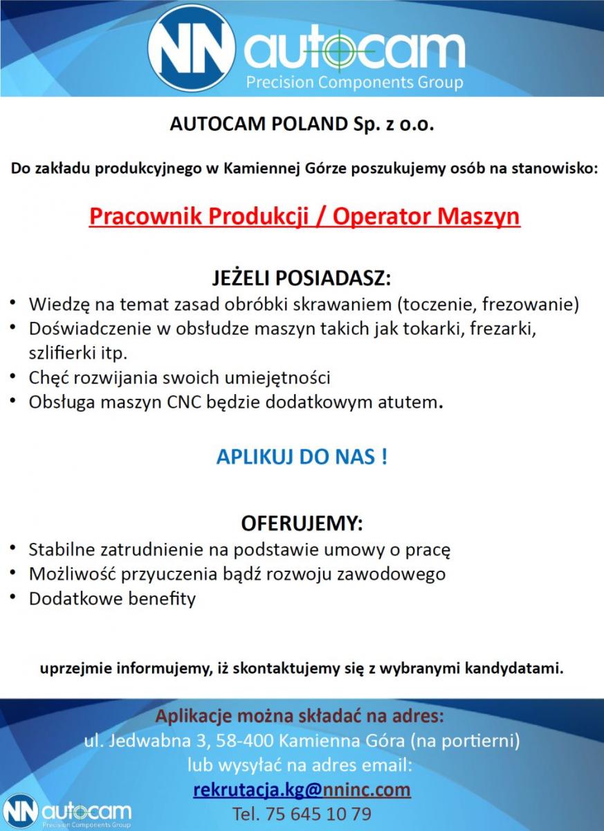 Oferta pracy - operator maszyn - nowy adres!