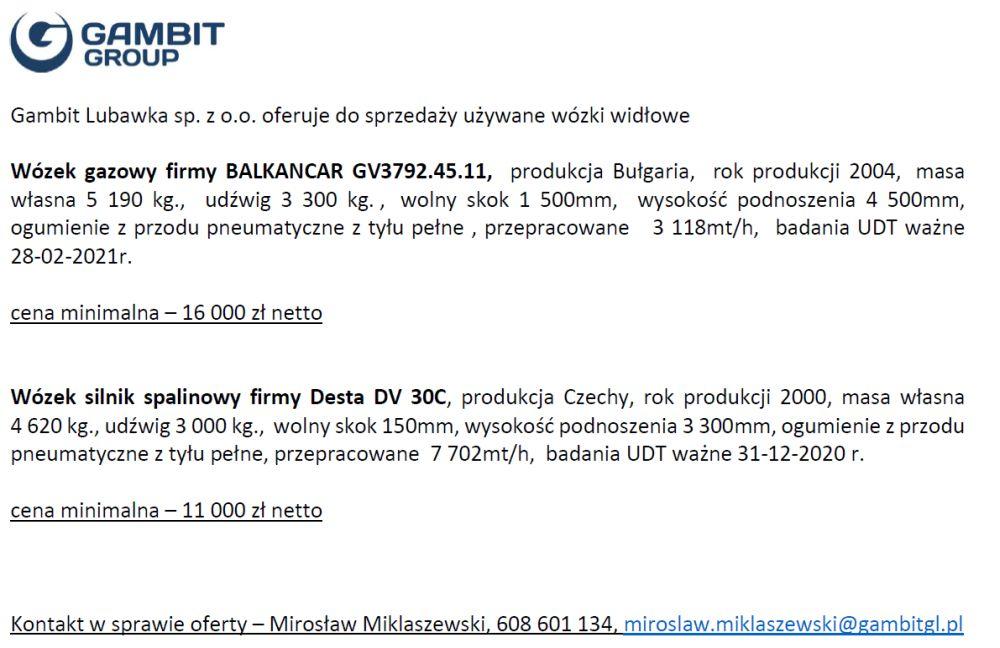 Do sprzedania - używane wózki widłowe