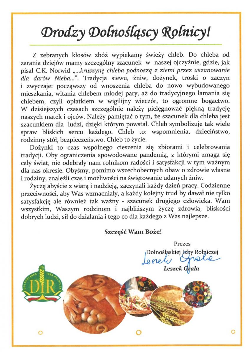 Życzenia Dożynkowe