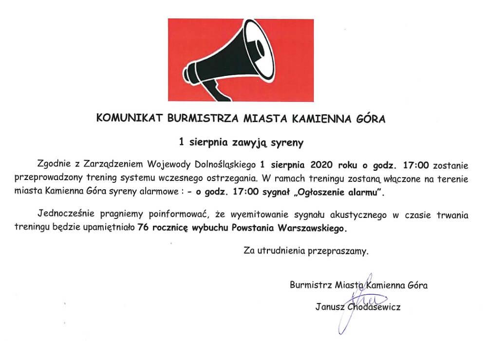 1 sierpnia zawyją syreny