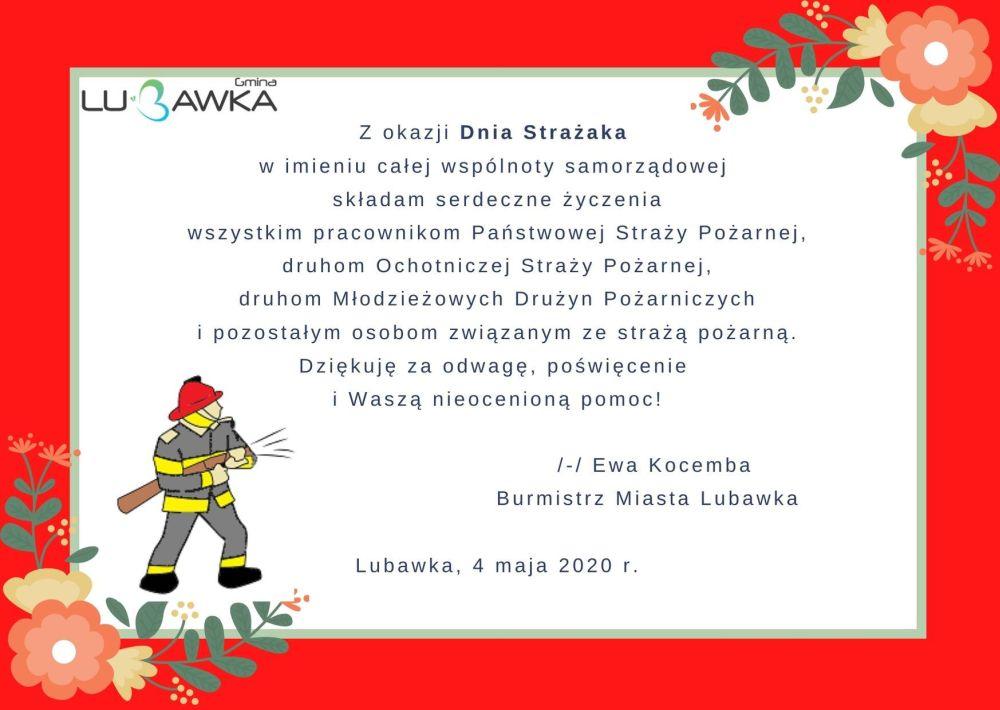 Życzenia Burmistrza Miasta Lubawka z okazji Dnia Strażaka
