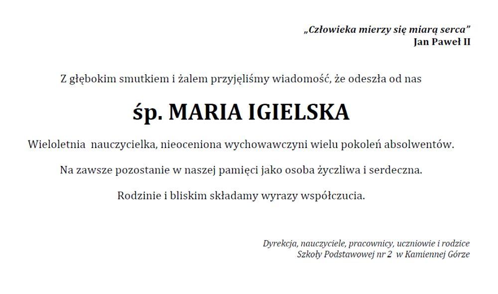 Nekrolog - śp. Maria Igielska