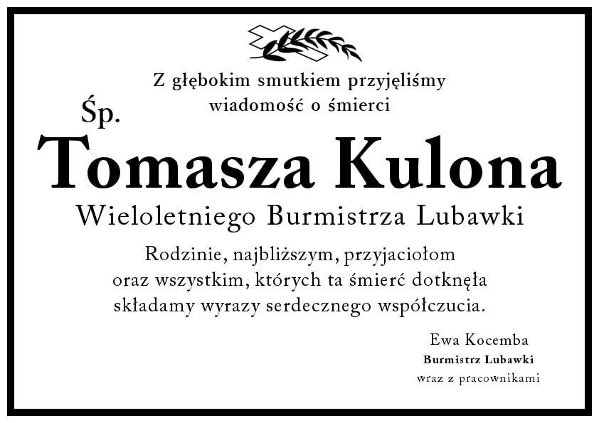 Kondolencje - śp. T. Kulon