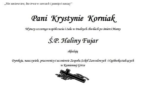 Kondolencje - H. Fujar