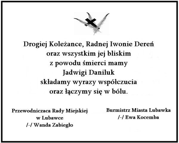 Kondolencje - J. Daniluk