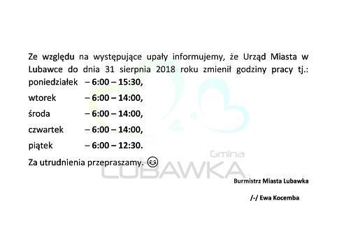 Zmiana godzin pracy - Lubawka