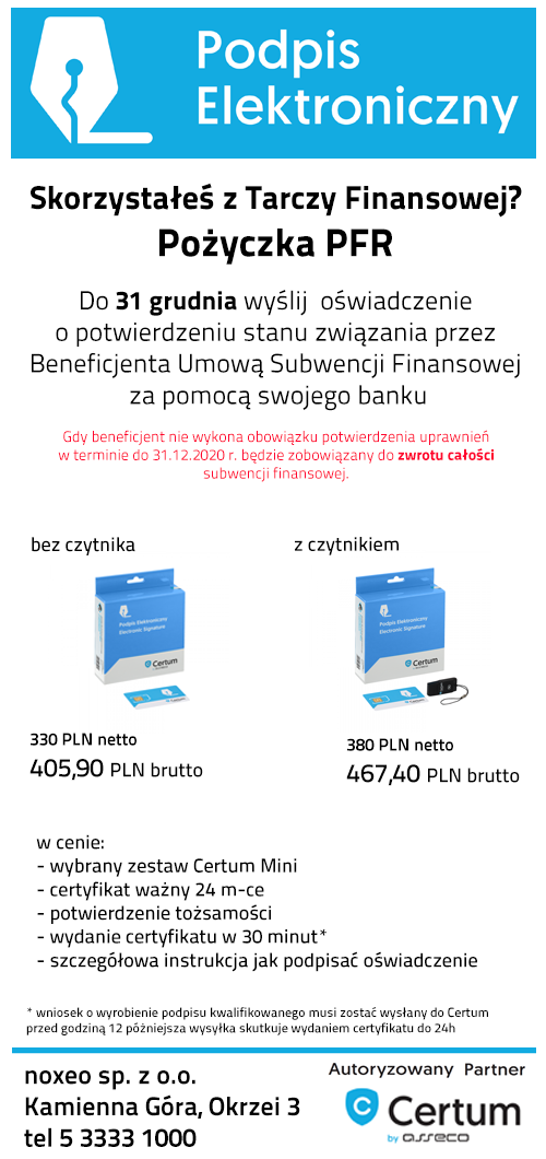 Subwencja finansowa PFR - Podpis kwalifikowany