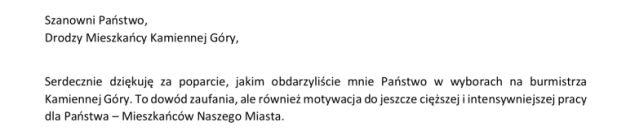 Podziękowanie - K. Świątek - II tura