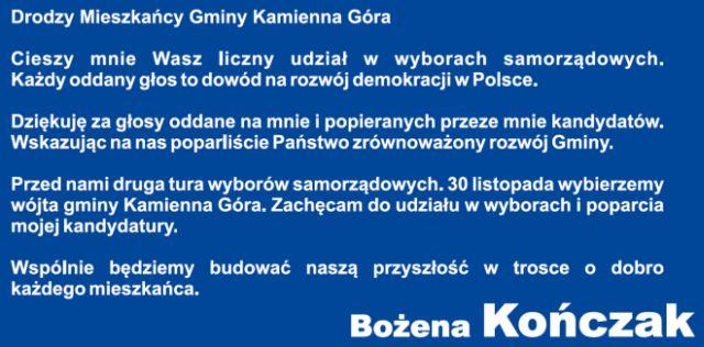 Bożena Kończak - podziękowanie