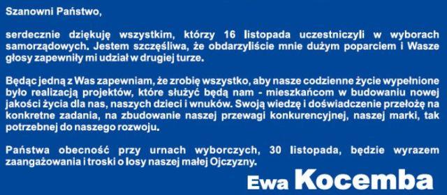Ewa Kocemba - podziękowanie