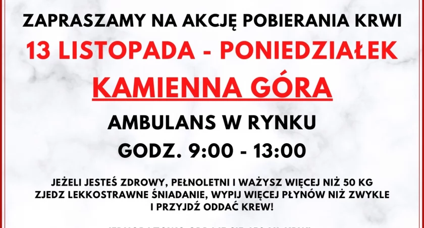 Pobranie krwi - 13.11 - rynek Kamienna Góra