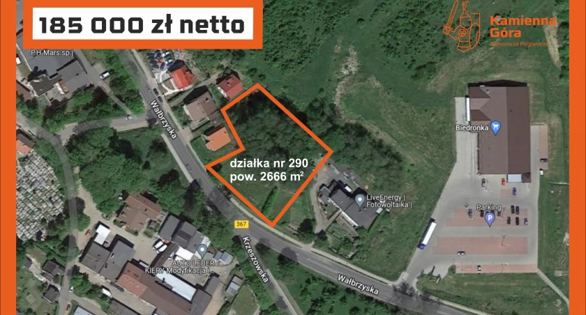Ogłoszenie przetarg działka nr 290, obręb 7, ul. Wałbrzyska Kamienna Góra