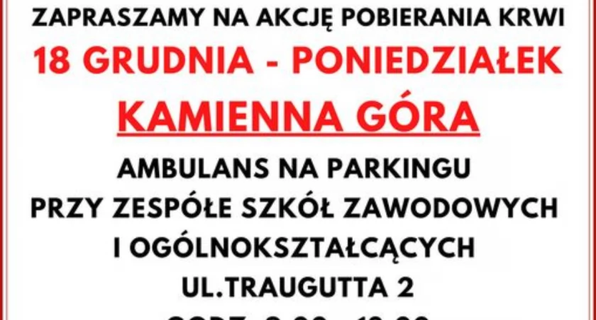18 grudnia - pobieranie krwi przy ZSZiO