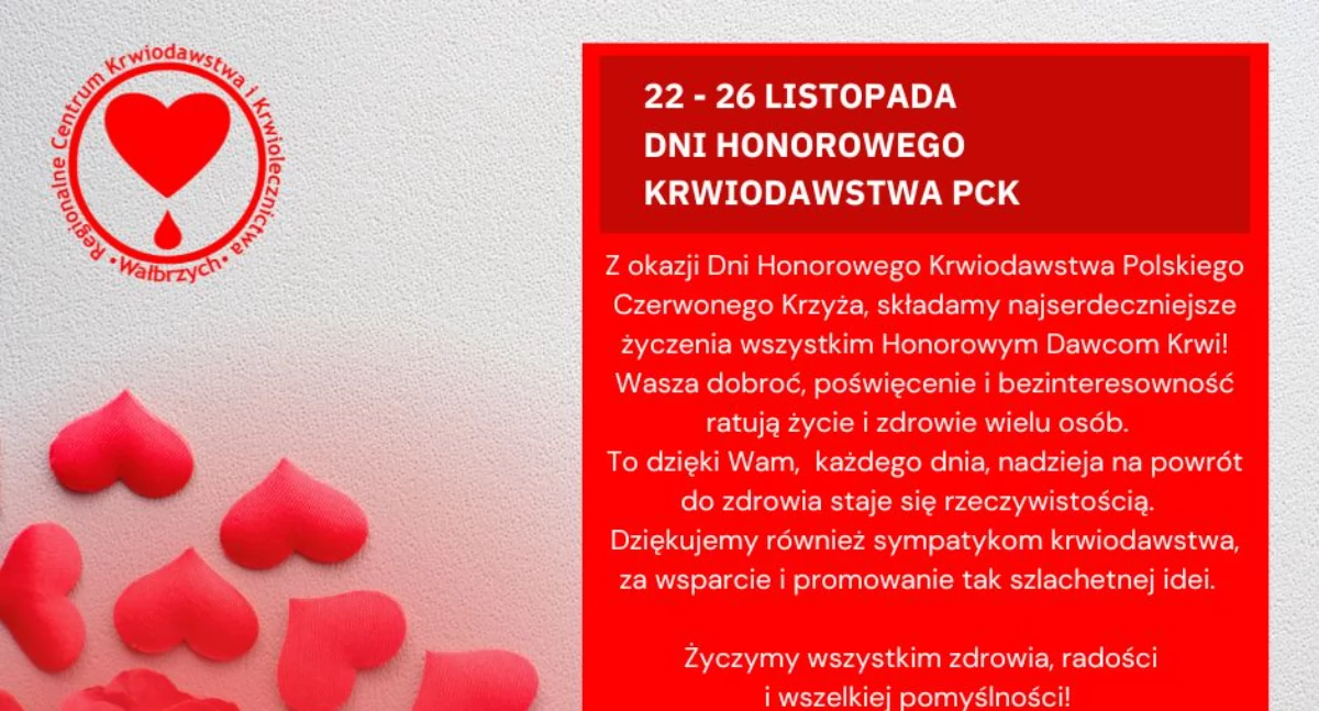22-26 listopada Dni Honorowego Krwiodawstwa PCK