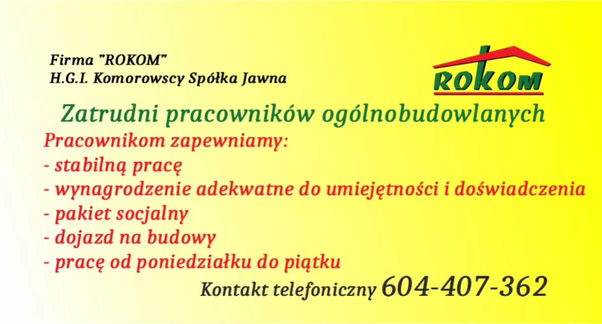 Oferta pracy - pracownicy ogólnobudowlani