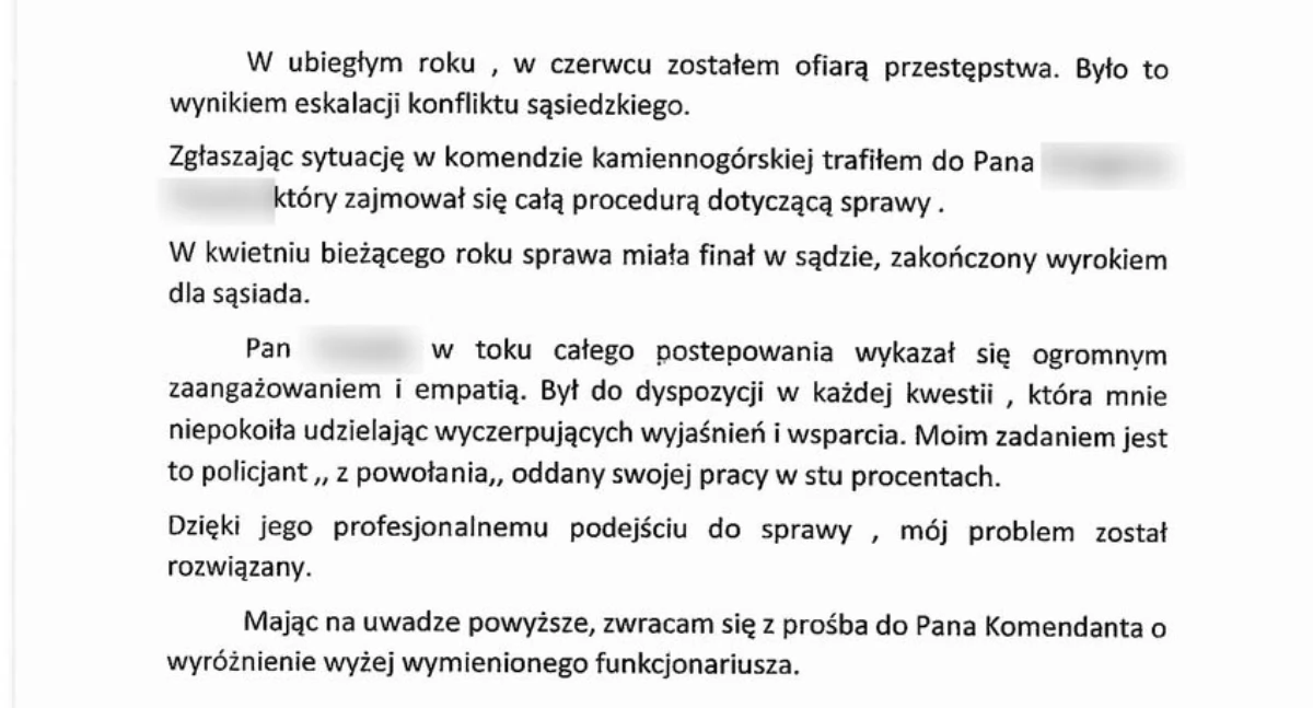 Podziękowanie dla policjanta