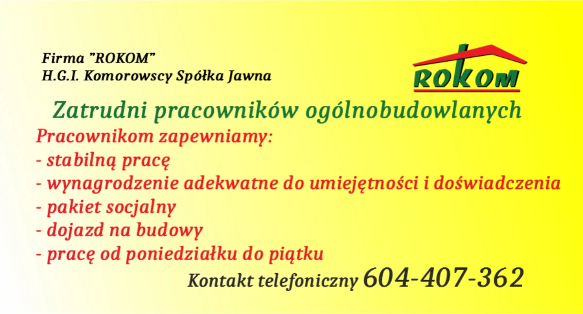 Oferta pracy - pracownicy ogólnobudowlani