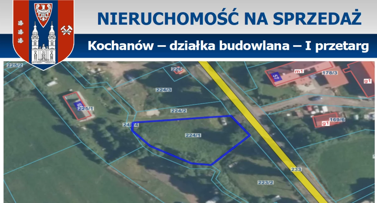 OGŁOSZENIE O PIERWSZYM PRZETARGU USTNYM NIEOGRANICZONYM NA SPRZEDAŻ CZĘŚCI NIERUCHOMOŚCI GRUNTOWEJ NIEZABUDOWANEJ POŁOŻONEJ W KOCHANOWIE
