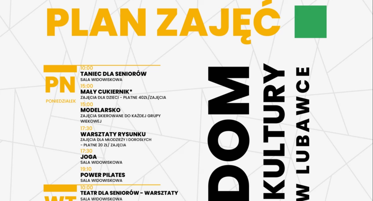 Plan zajęć zima/wiosna 2026 w Domu Kultury w Lubawce