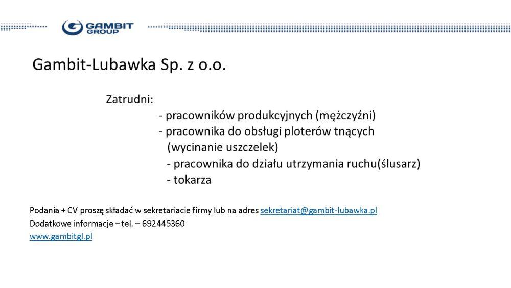 Praca - Gambit-Lubawka