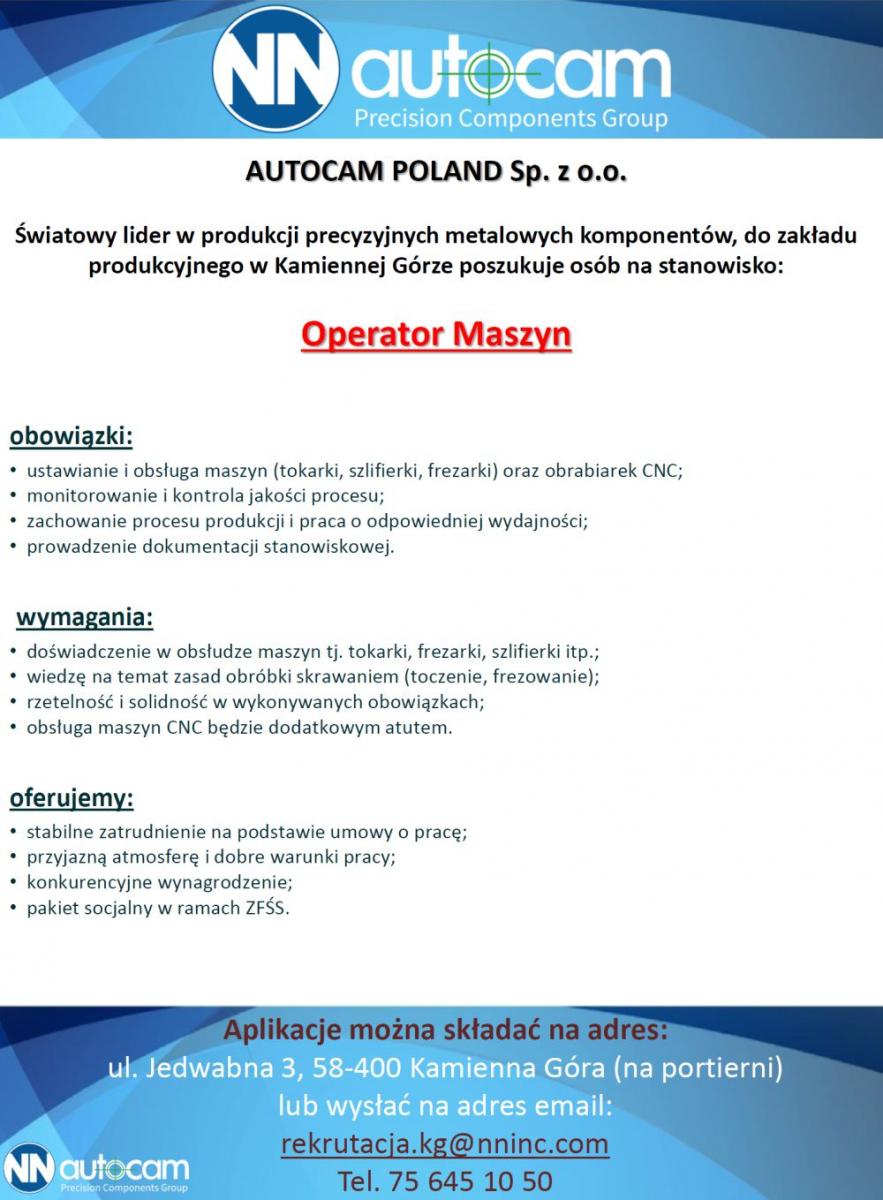 Oferta pracy - Operator maszyn