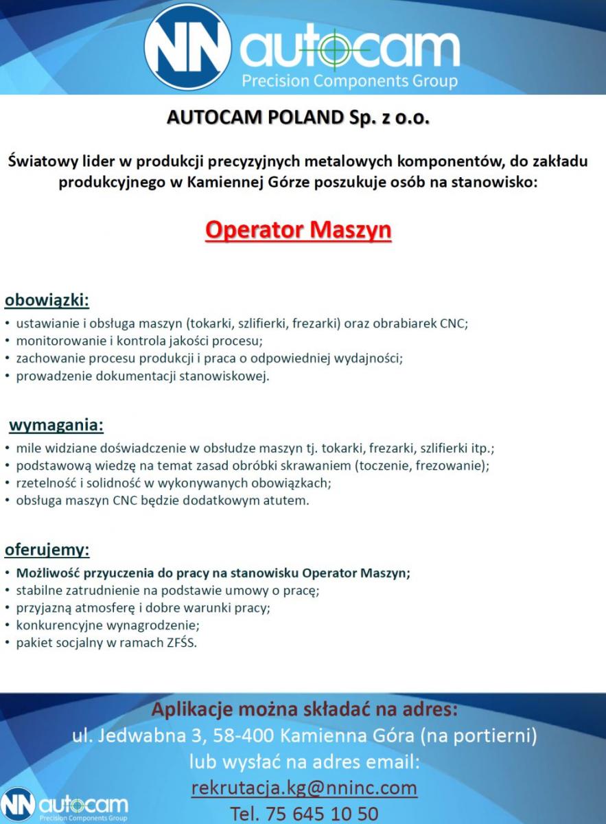 Oferta pracy - Operator maszyn