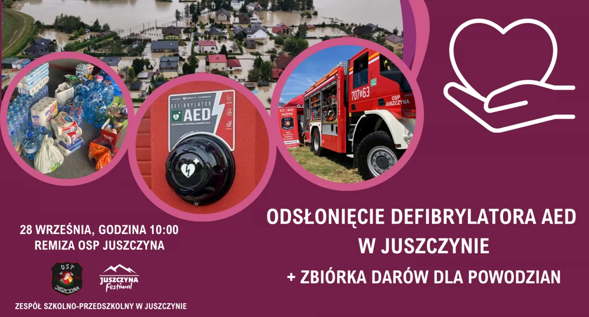 Odsłonięcie Defibrylatora AED w Juszczynie - uroczystość i zbiórka dla powodzian