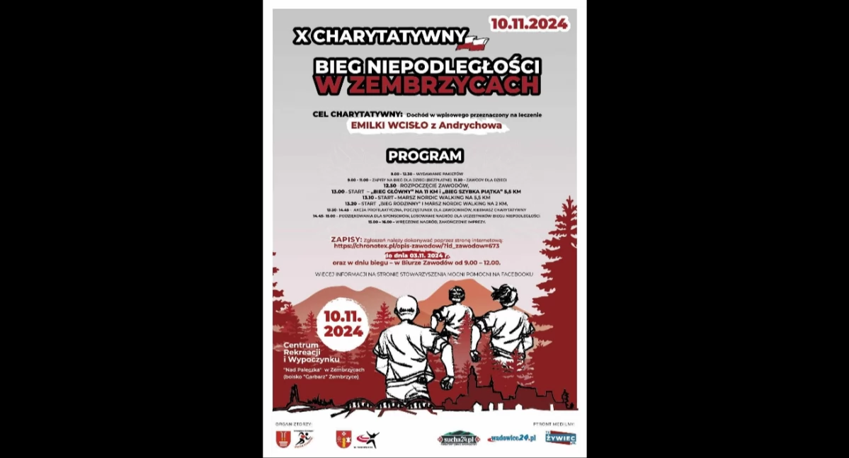 X Charytatywny Bieg Niepodległości w Zembrzycach.Nagroda dla Najszybszego Mieszkańca Powiatu Żywieckiego!